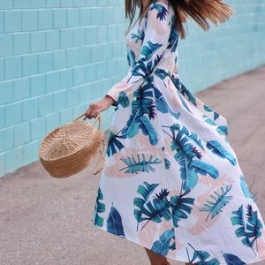 High low palm print dress